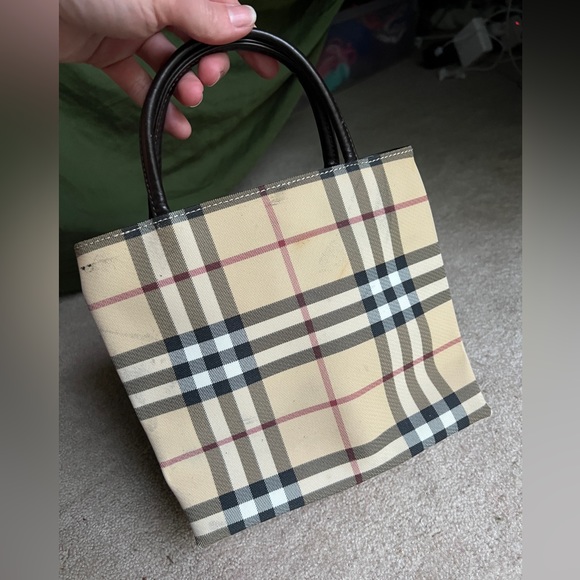 Burberry Nova Check Mini-Tote PVC Bag Leather Trim Cute! - Picture 4 of 12